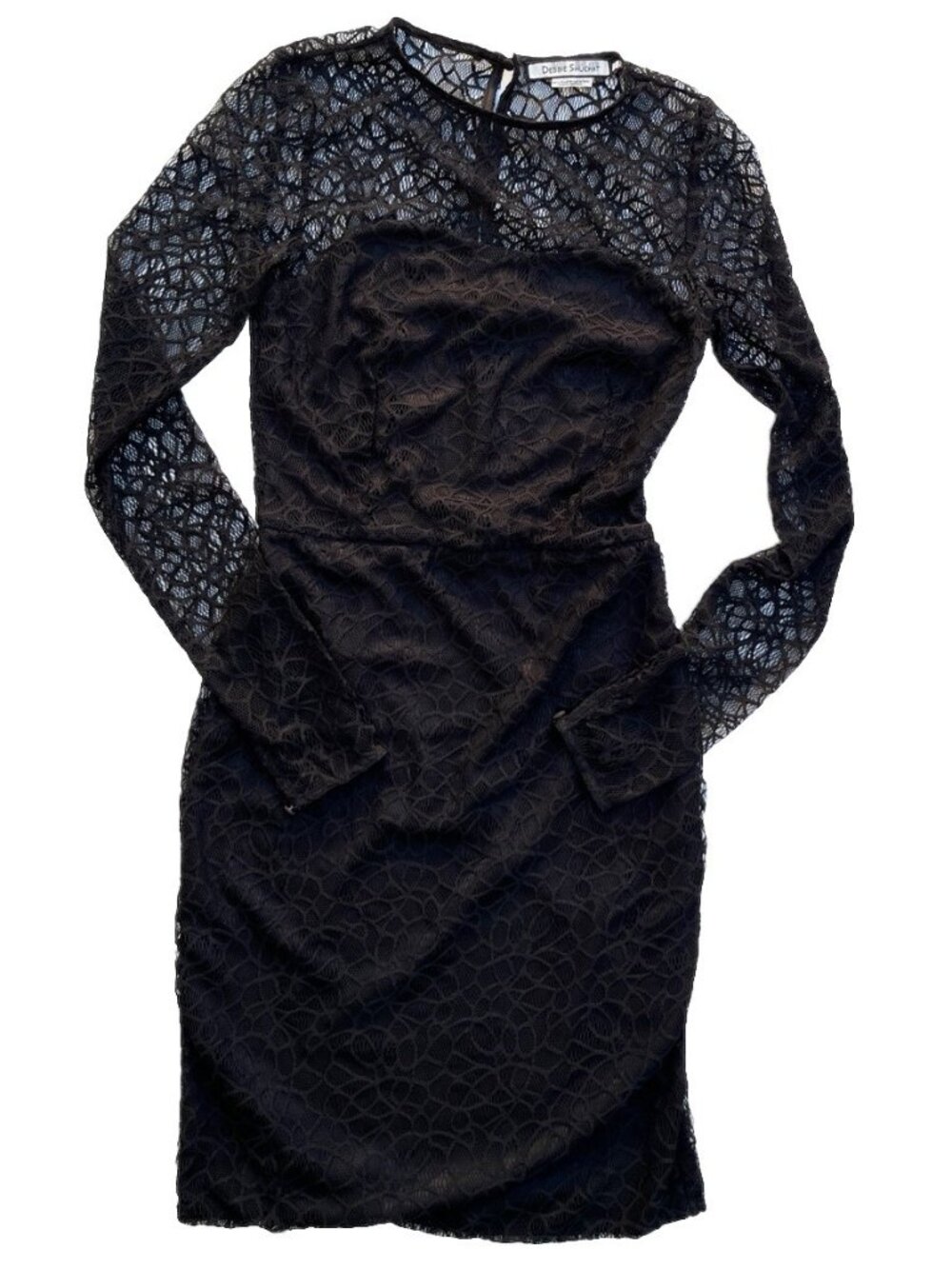 Debbie Shuchat Womens Black Lace Bodycon Dress Size 0 Long Sleeve Cocktail NWOT